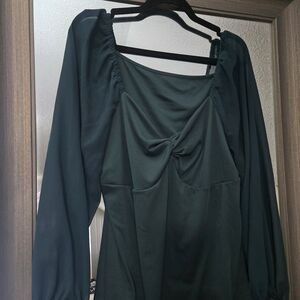 SHEIN Curve Dark Green Ribbed Top